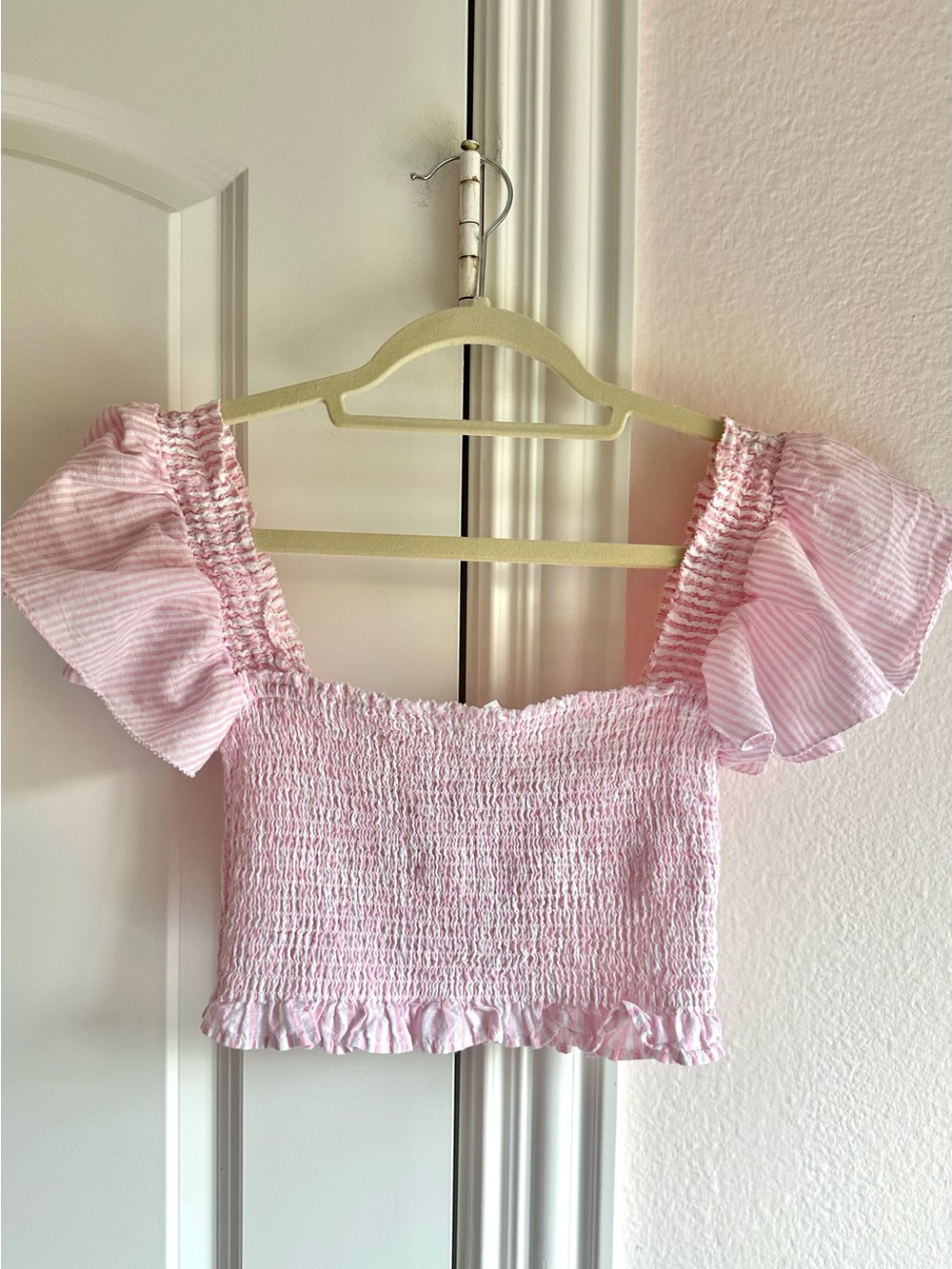 LoveshackFancy Wallace Crop Top - Pink Stripe